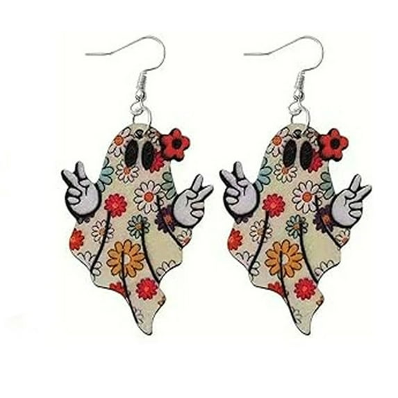Halloween Cat and Skull Dangle Earrings - Retro Gothic Women's Holiday Jewelry