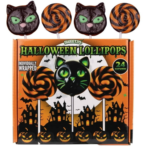Halloween Cat and Swirl Lollipops, Trick or Treat Candy, 24 Count, 10.16 Ounce Box