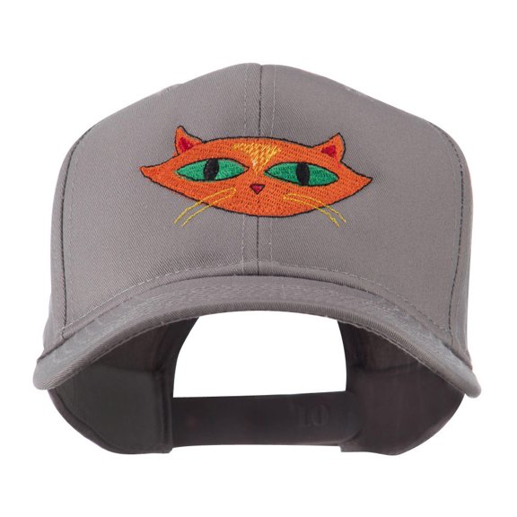Halloween Cat with Green Eyes Embroidered Cap - Grey OSFM