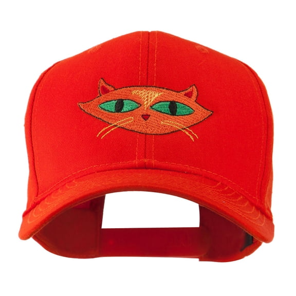Halloween Cat with Green Eyes Embroidered Cap - Orange OSFM