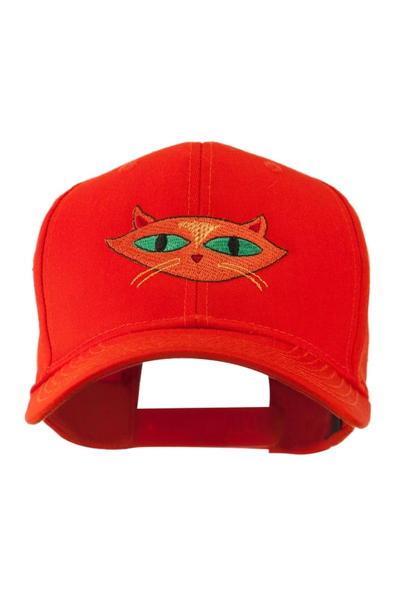 Halloween Cat with Green Eyes Embroidered Cap - Orange OSFM
