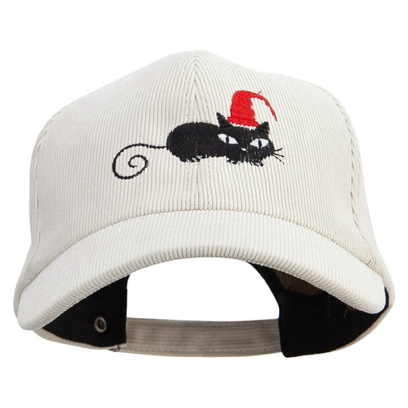 Halloween Cat with Hat Embroidered Premium Corduroy Cap - Lt Beige OSFM