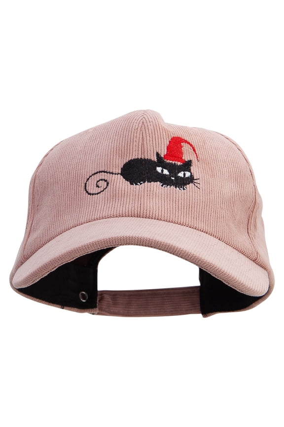 Halloween Cat with Hat Embroidered Premium Corduroy Cap - Lt Pink OSFM