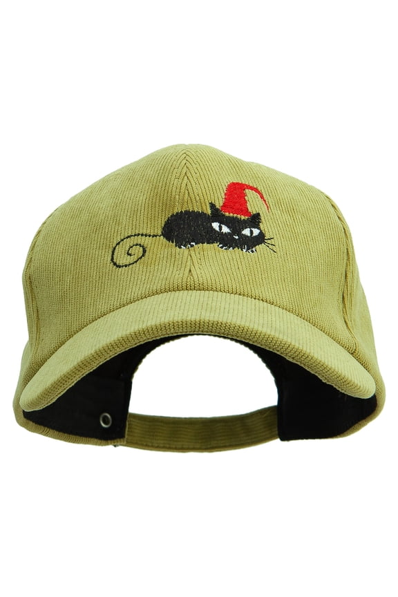 Halloween Cat with Hat Embroidered Premium Corduroy Cap - Wasabi OSFM