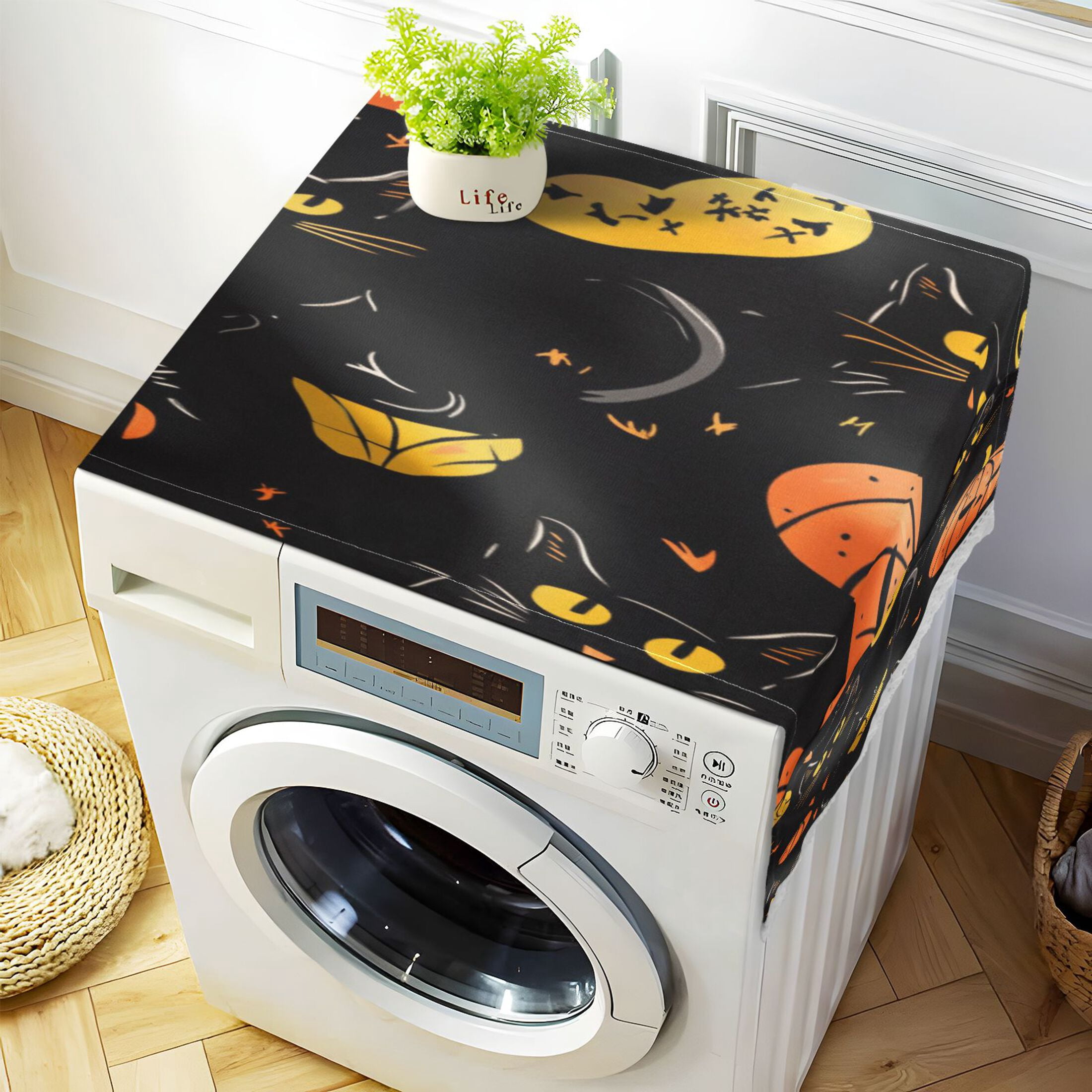 Halloween CatWasher and Dryer Covers Dust-Proof and Oil Resistant Fridge Cover with 4 Storage Pockets Washing Machine Top Cover for Laundry Kitchen Home 51.2 x 22 In