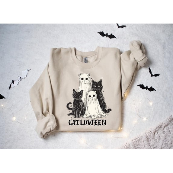 Halloween Catloween Sweatshirt, Halloween Cat Sweatshirt, Halloween Crewneck, Black Cat, Halloween Sweater, Halloween Gift, Vintage Cats