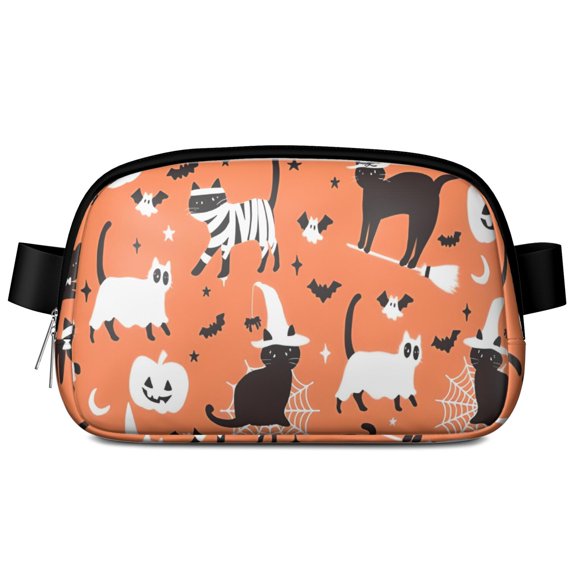 Halloween Cats with Pumpkin and Bat Motifs Cute Fanny Packs for Women,Travel Waterproof Crossbody Fanny Bags Waist Purse for Women Anti Theft Adjustable Strap for Running Travel Cycling