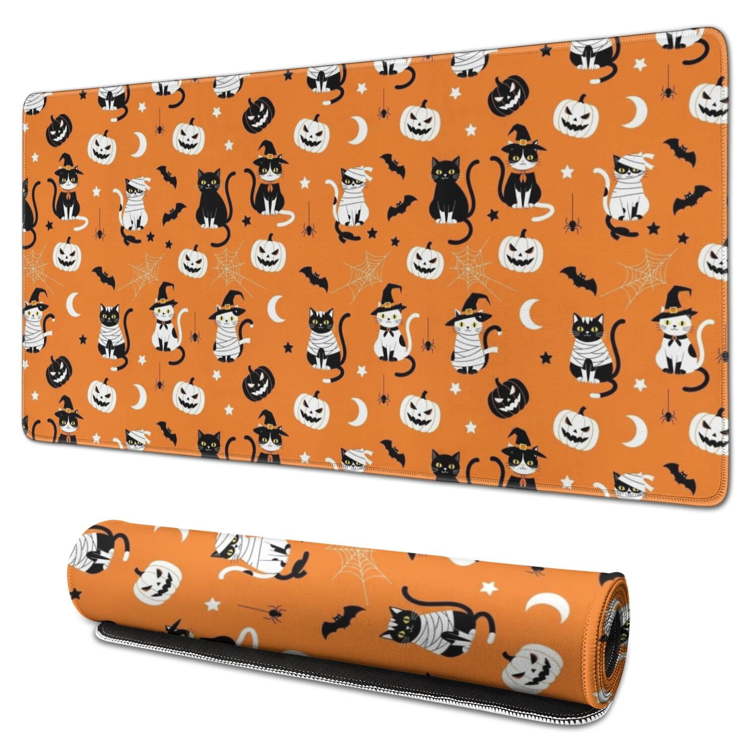 Halloween Cats with Pumpkin and Bat Motifs Extended Large Mouse Pad ...