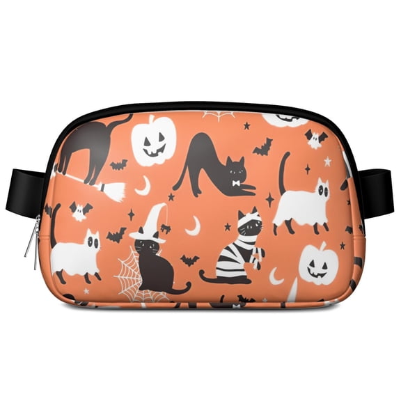 Halloween Cats Pumpkins and Bats Cute Fanny Packs for Women,Travel Waterproof Crossbody Fanny Bags Waist Purse for Women Anti Theft Adjustable Strap for Running Travel Cycling