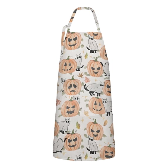 Halloween Cats and Pumpkins Apron-Garden Aprons for Women with Pockets-Cotton Linen Waterproof Kitchen Cooking Gardening Aprons Adjustable for Kitchen,Cooking,BBQ and Salon 32"x27"