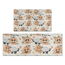 Halloween Cats and Pumpkins Pattern Kitchen Rugs Sets Of 2,Anti Fatigue Kitchen Mat Rugs Non Slip Washable,Decorative Kitchen Floor Mats for Kitchen,Sink,Laundry,17"x30" 17"x47"