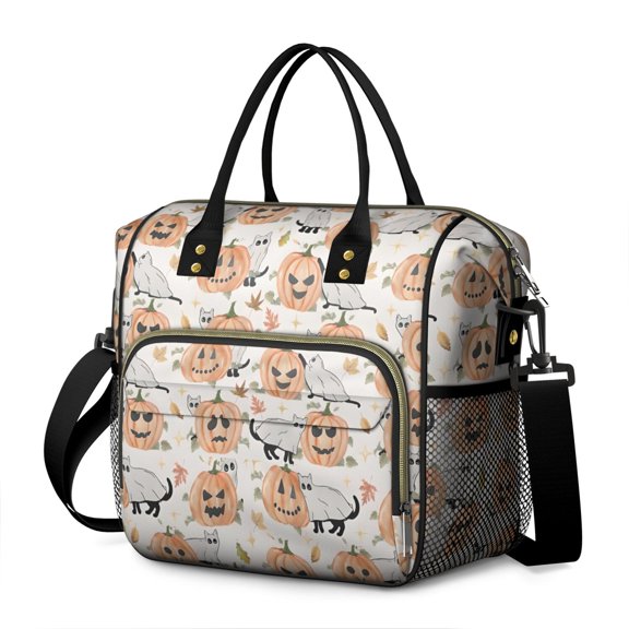 Halloween Cats and Pumpkins Pattern Womens Lunch Box for Work,Insulated Large Lunch Bag for Tween and Teen,Loncheras Para Mujer,Leakproof Adult Lunch Bag for Work,Beach,Travel,Picnic,Camping