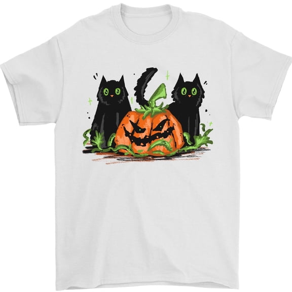 Halloween Cats With a Pumpkin Mens T-Shirt 100% Cotton tee