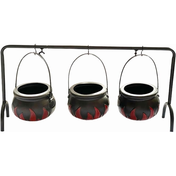 Halloween Cauldron Bowls, 3 Pack Plastic on Rack, Candy Pot Holders for Home Indoor Outdoor Decor, Halloween Party Decoration Pumpkin Bucket (Black)