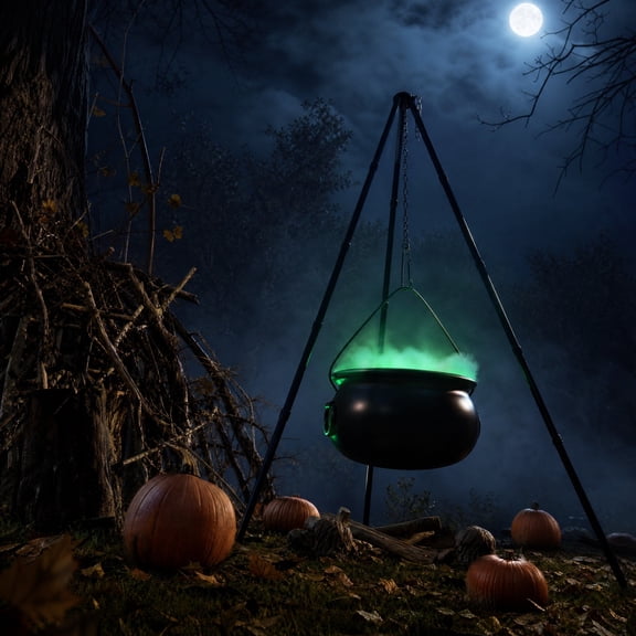 Halloween Cauldron Decoration, Witch Cauldron Tripod Stand with Adjustable Hanging Chain, Metal Outdoor Yard Prop for Porch, Party, and Haunted Scene Display