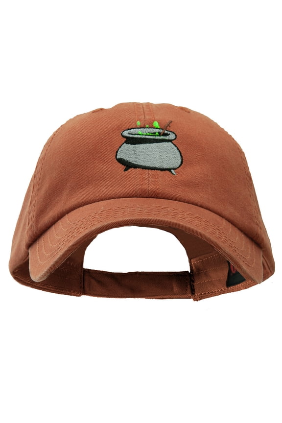 Halloween Cauldron Embroidered Garment Washed Cotton Twill cap - Orange OSFM