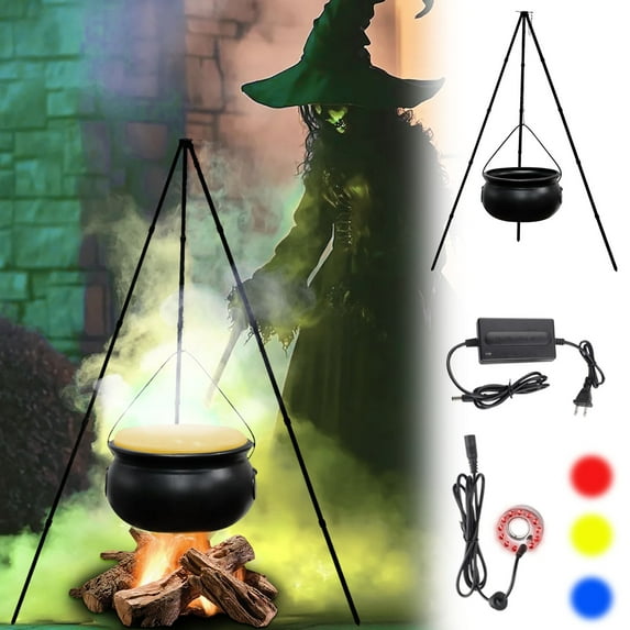 Halloween Cauldron Outdoor Decoration Large Witch Pot with LED Lights Porch Party Prop Halloween Decor Clearance