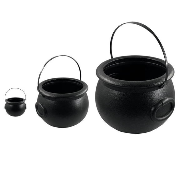 Halloween Cauldron Set, 3 Black Plastic Witch Baskets for Candy, Decorative Fillers and Layered Displays