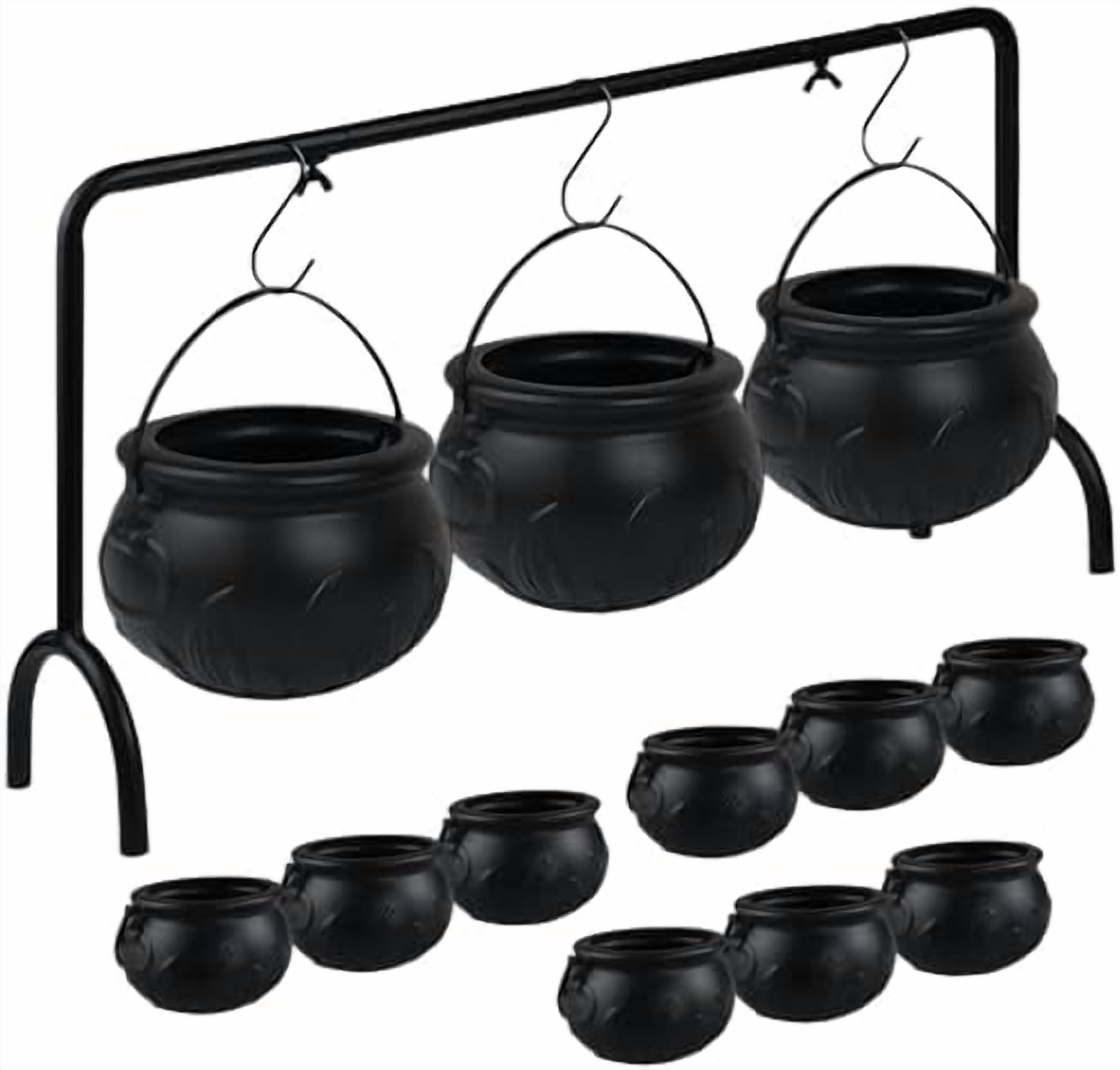 Halloween Cauldrons Serving Bowl Decor, Set of 12 Hanging Black Plastic ...