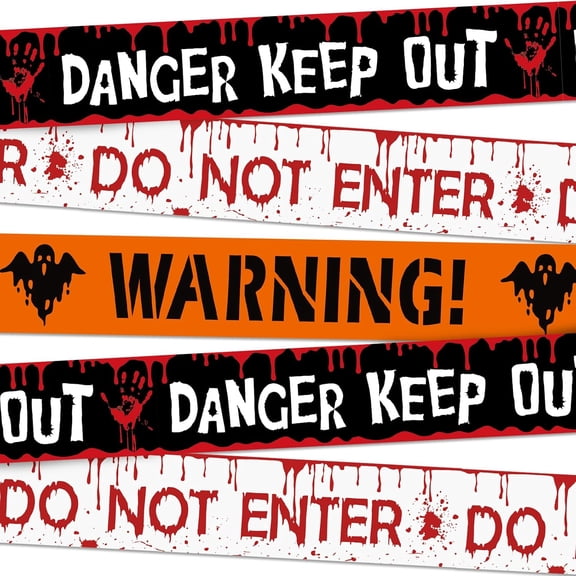 Halloween Caution Tape 3 Inches x 49 Feet (3 Pack 147 Feet), Do Not Enter, Warning Orange, Danger Keep Out Zombie Caution Tape for Backyard Party Decorations