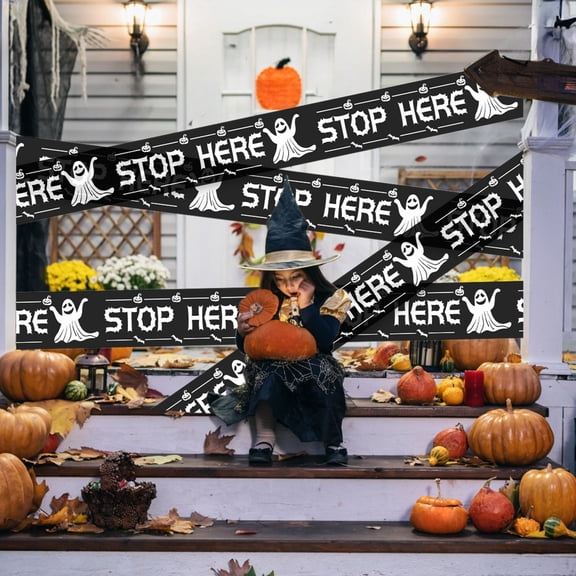 Halloween Caution Tape, Skull Ghost Warning Strip Decor, Weatherproof Plastic Barrier for , Outdoor Party Scene Setup, Reusable Spooky Decoration Props