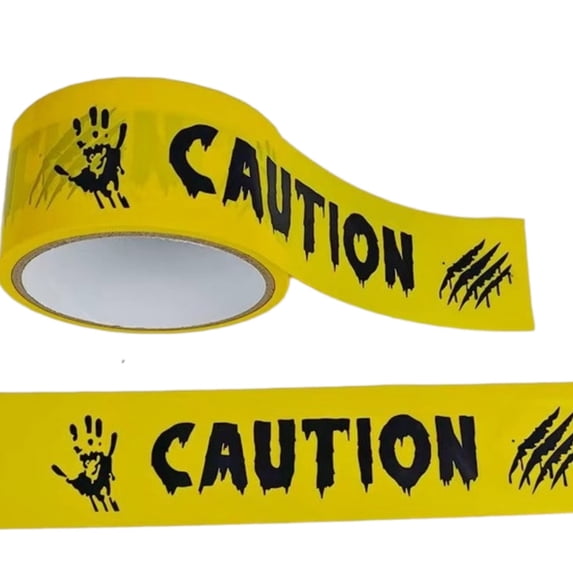 Halloween Caution Tape Yellow Barrier Tape with Bloody Handprints Claw Marks, Non-Adhesive Warning Tape for Haunted House Yard Indoor Outdoor Party Decor