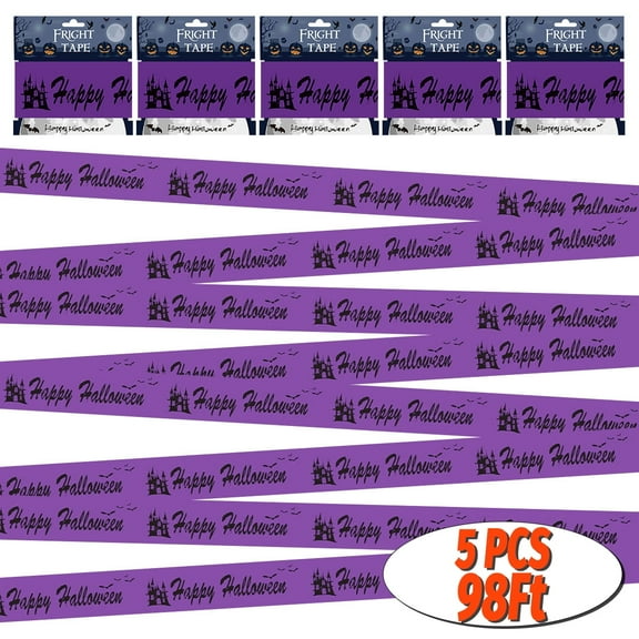 Halloween Caution Tapes Warning Tapes Decorations Tape for Halloween Home Garden Yard Haunted House Decoration 5Pcs Purple