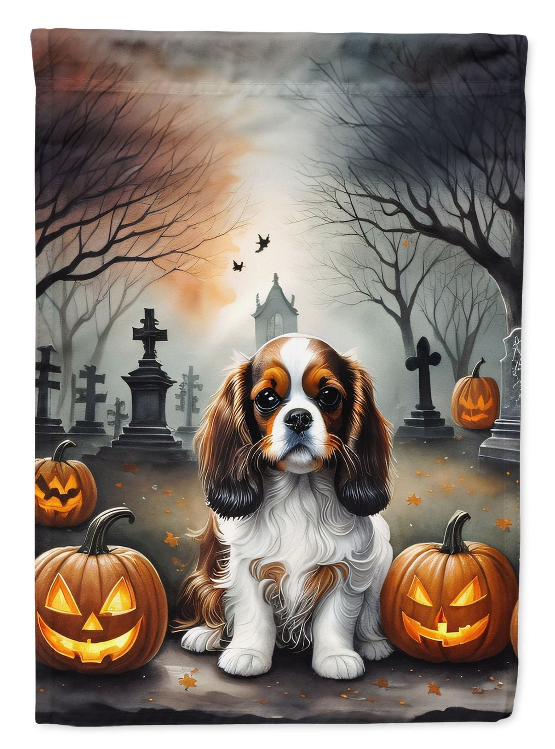 Halloween Cavalier Spaniel Dog House Flag 28x40IN Double-Sided Polyester Decorative Sleeve Pole Flag for Outdoor Home Garden