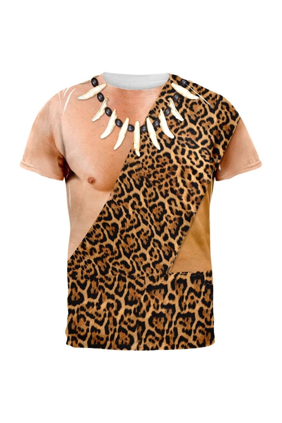 Halloween Caveman Costume All Over Adult T-Shirt - Medium