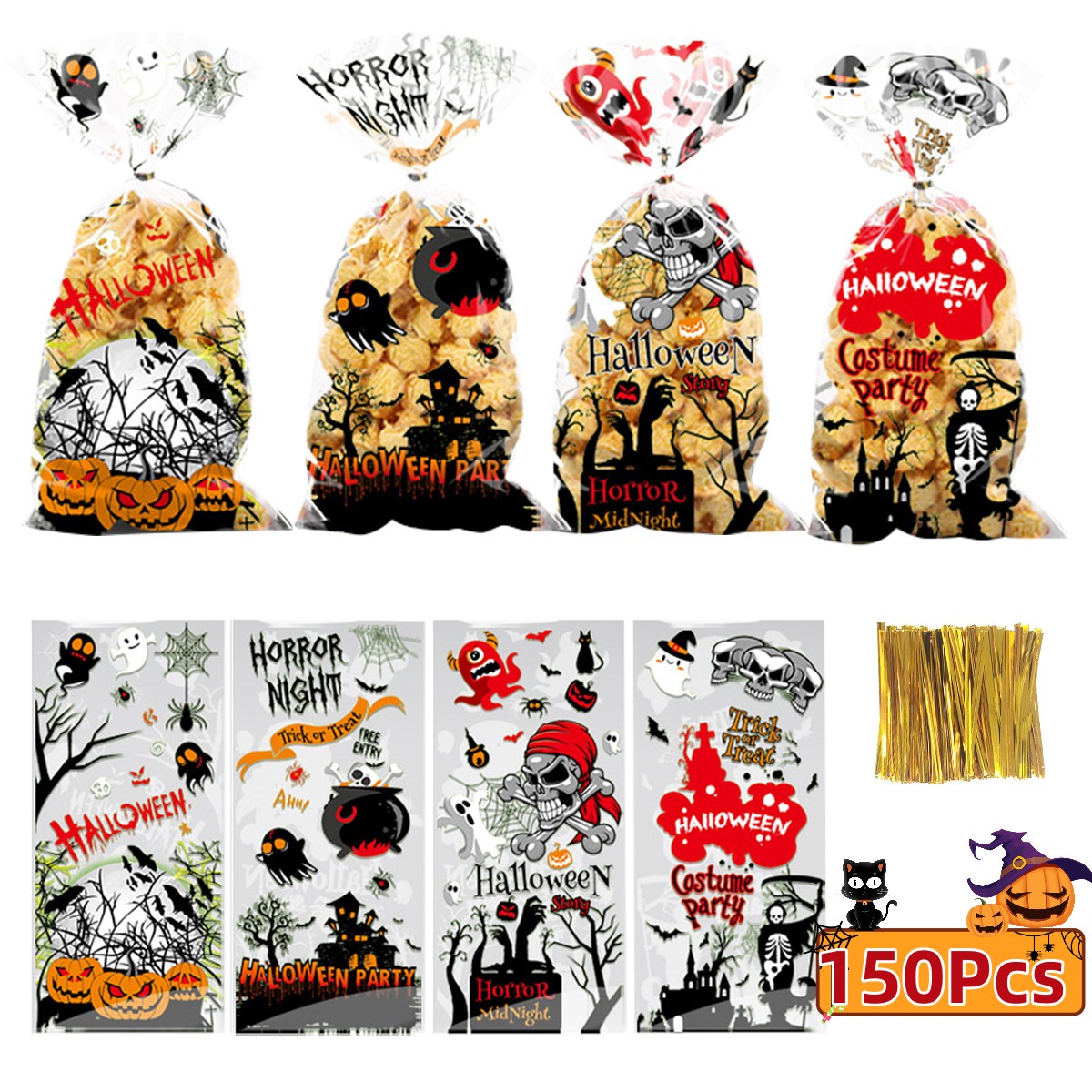 Tombstone & Skull Halloween Cellophane Bags, 20 Count