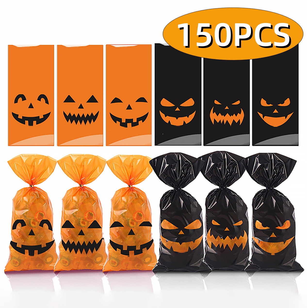 Halloween Cellophane Treat Bags for Halloween Party Supplies Cookie Candy Snack Bags with Twists Pumpkin Dcor 150Pcs