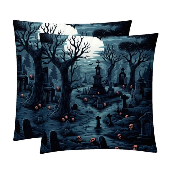 Halloween Cemetery Covers Set of 2 - Available in 16x16, 18x18, 20x20 Inches with Unique Patterns - for Home Decor, Throw Pillow Inserts, Pillow Inserts, Bed Pillow - Ideal for All Occasions!