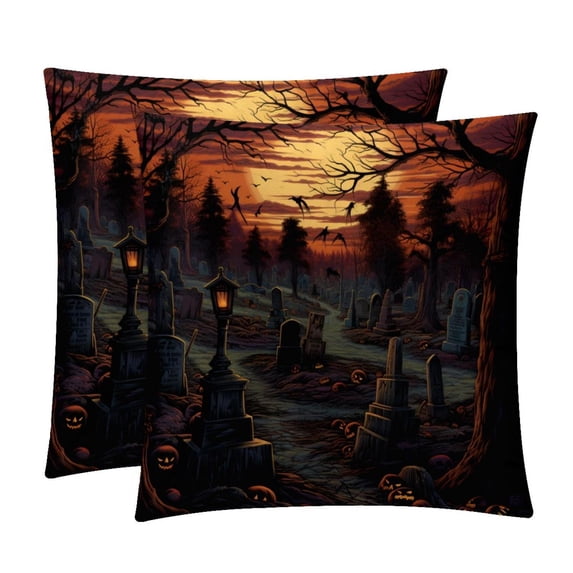 Halloween Cemetery Covers Throw Pillow Set - 2 Pack Throw Pillow Inserts Included - Unique Patterns - 16x16, 18x18, 20x20 Inches for Home Decor - Throw Pillow - Decorative Pillows