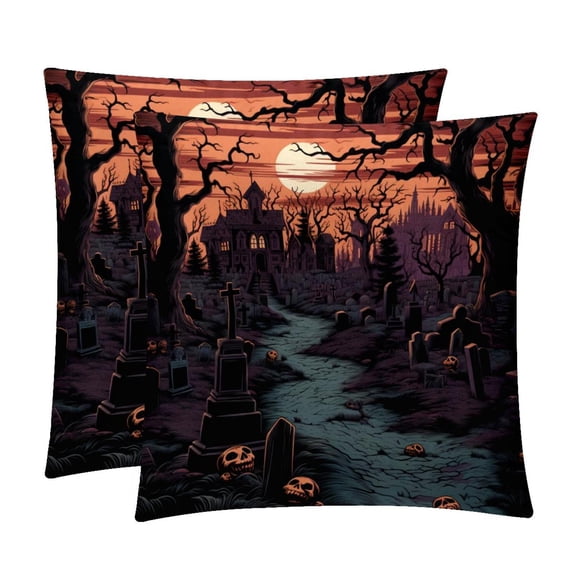 Halloween Cemetery Inserts - Set of 2 Bed Pillow Inserts with Unique Patterns - Available in Sizes 16x16, 18x18, 20x20 Inches for Throw Pillow Covers - Great for Any Occasion!