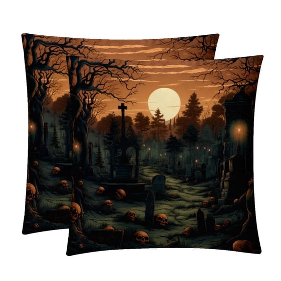 Halloween Cemetery Pillow Covers Sets - Decorative Pillows for Bed and Couch - Unique Patterns - Available in 16x16, 18x18, and 20x20 Inches - Set of 2 for Any Occasion
