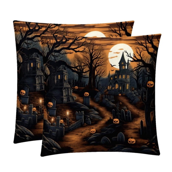 Halloween Cemetery Throw Pillows Set of 2 with Unique Patterns Covers - Available in 16x16, 18x18, and 20x20 Inches for Various Occasions - Includes Throw Pillow Inserts