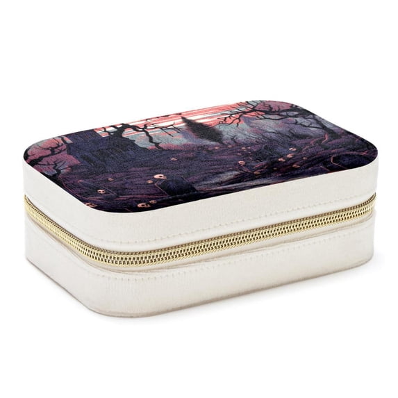 Halloween Cemetery Velvet Travel Organizer with Removable Compartment - Portable Jewelry Necklace Organizer Box - Gift