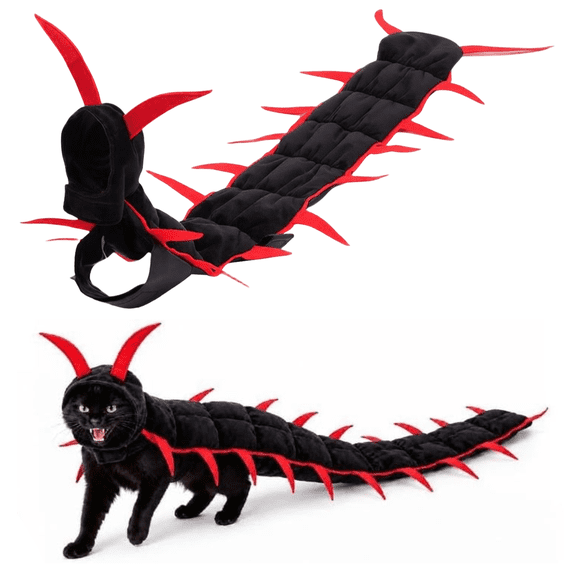 Halloween Centipede Cat Costume,3D Halloween Pet Cosplay Outfit for Cats Multi-Leg Character with Filled Body, Hook-and-Loop Fit for Parties, Photos, Dress-Up, Pet Events, and Gifts,Red