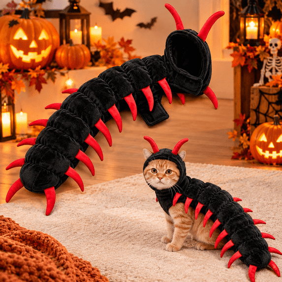 Halloween Centipede Cat Costume - Soft Adjustable Pet Bug Outfit Funny Creepy Crawly Cosplay Apparel for Small Dogs & Cats