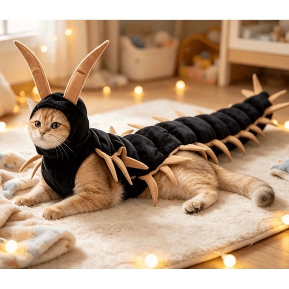 Halloween Centipede Cat Costume - Soft Adjustable Pet Bug Outfit Funny Creepy Crawly Cosplay Apparel for Small Dogs & Cats