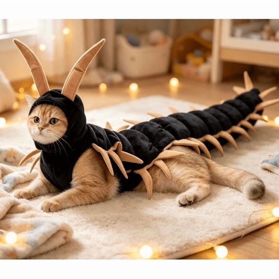 Halloween Centipede Cat Costume - Soft Adjustable Pet Bug Outfit Funny Creepy Crawly Cosplay Apparel for Small Dogs & Cats