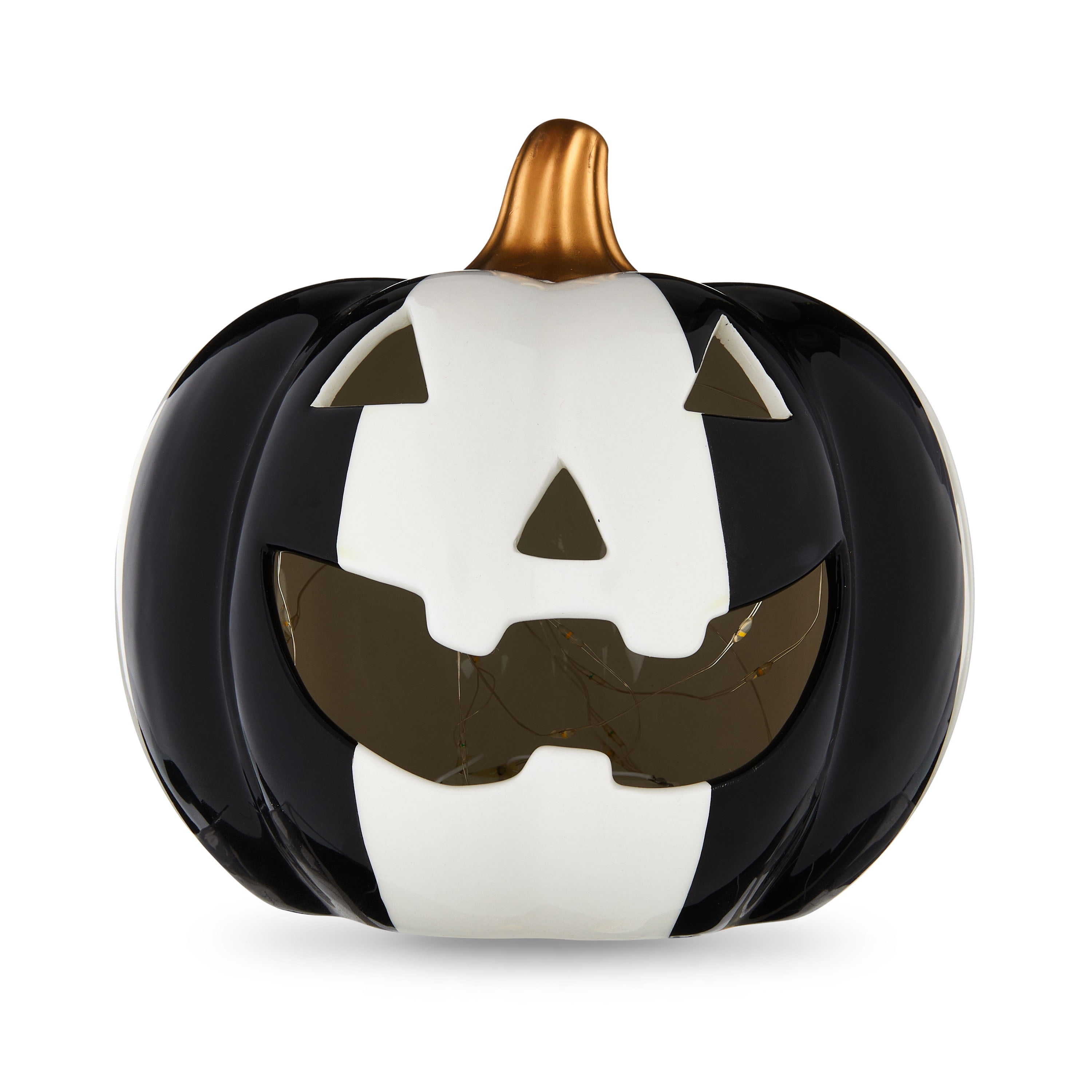 Halloween Ceramic Black/White LED JackOLantern Decoration, 7.8 in Dia