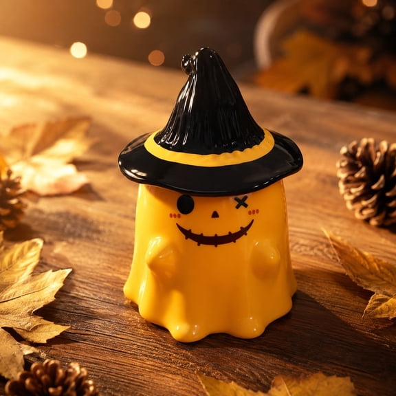 Halloween Ceramic Ghost Mug 480ml With Wizard Hat Lid Orange Yellow Cute Design For Coffee Tea