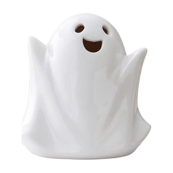 Halloween Ceramic Ghost Night Light, Mini Cute Ghost Decorations Lights, Light Up White Ghost Figurine for Bedroom Living Room Table Mantel Home Decor Gifts