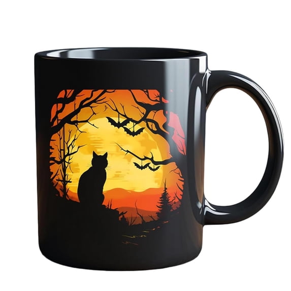 Halloween Ceramic Mug Microwave Dishwasher Safe Midnight Mystery Bat Castle Print Coffee Tea Cup Home Office Halloween Decor Holiday Gift