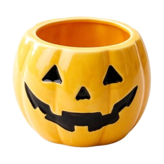Halloween Ceramic Pumpkin Cup Set of 4 Carved Face Mug Fall Coffee Tea Drinkware Decor for Mantels and Entryways