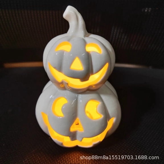 Halloween Ceramic Pumpkin Lantern Luminous Desktop Decor Seasonal Decoration Setting Scene Ornament