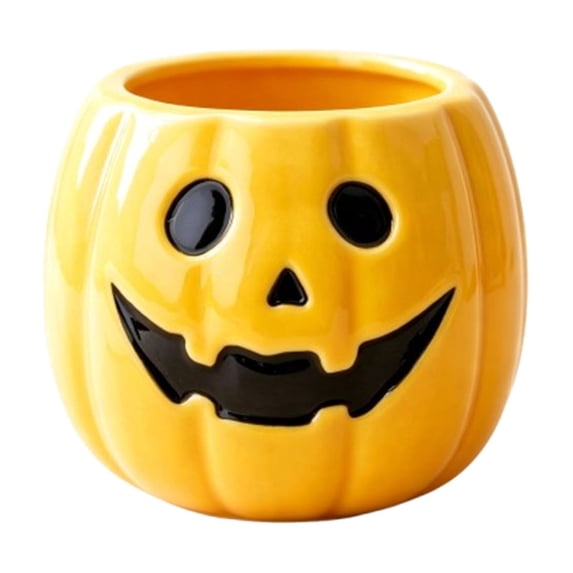 Halloween Ceramic Pumpkin Mug Set of 4 Carved Happy Face Fall Drink Cup Decor Cozy Fall Ambiance