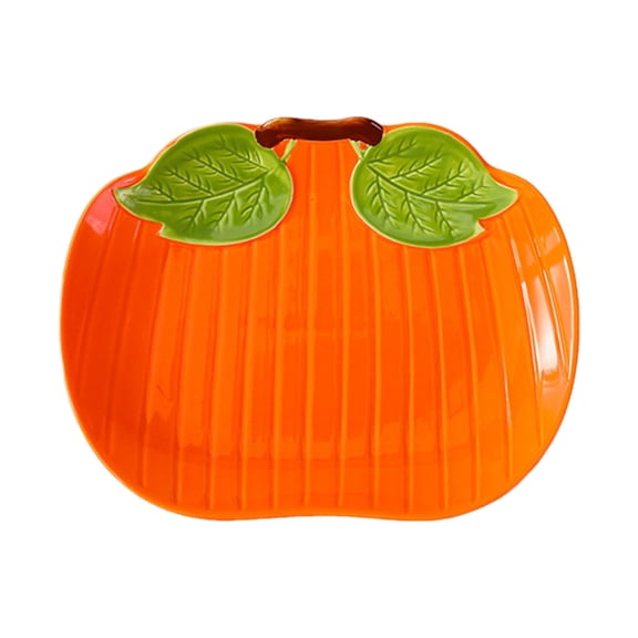 Halloween Ceramic Pumpkin Plate, 22.5x17cm Orange Tableware for Breakfast Milk Oatmeal, Festive Ceramic Dish for Autumn Holiday Gift