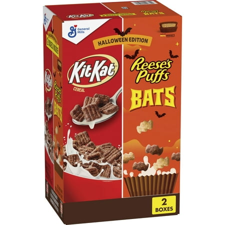 Halloween Cereals Family Pack, REESEâS PUFFS Bats Cereal, KIT KAT Cereal, 39.2 oz